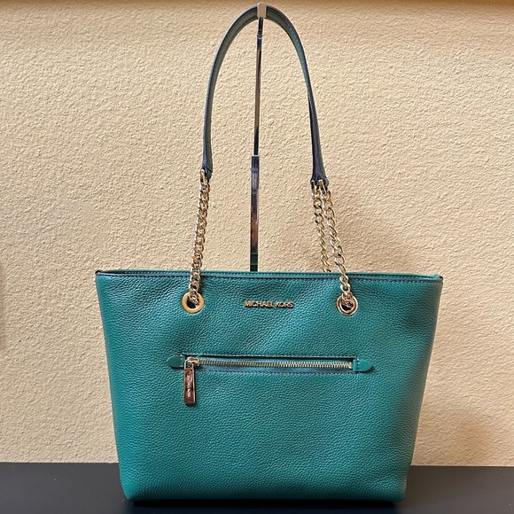 Michael Kors Jet Set Item Medium Shoulder Chain Tote Bag Jewel Green - Picture 1 of 12